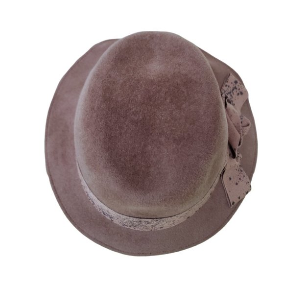 Designer Vintage Rabbit Hair Fedora Brown with Ribbon Trim - Picture 4 of 9